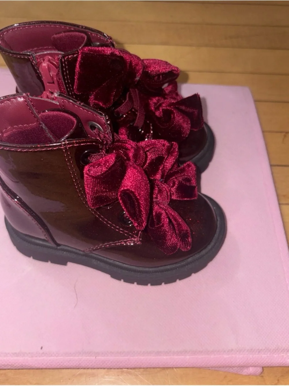 Cat & Jack Burgundy Velvet Bow Toddler Boots